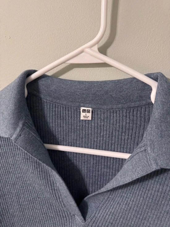 Uniqlo NWT Washable Knit Ribbed Polo Sweater Women’s L Blue Minimalist Comfy - Picture 5 of 7
